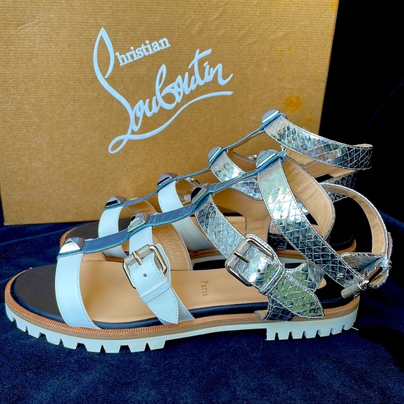 CHRISTIAN LOUBOUTIN LEATHER METALLIC STUDDED GLADIATOR SANDALS - 9 - NIB !🔥👠 - Picture 5 of 14